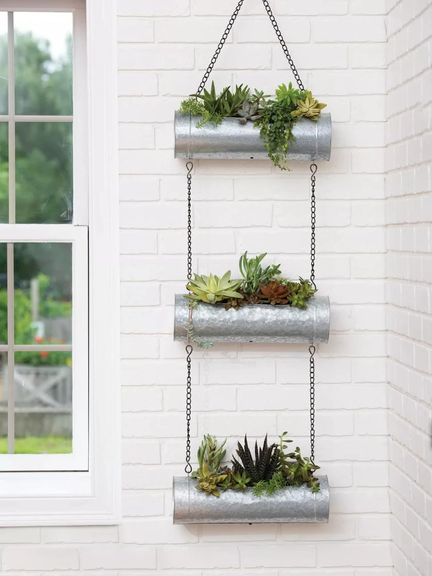 Galvanized Hanging Triple Planter - Image 2